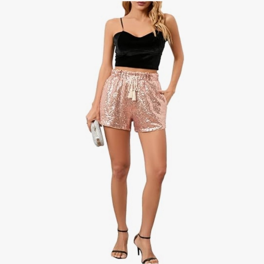 Sequin Champagne color Women's pull on high waisted Shorts size medium